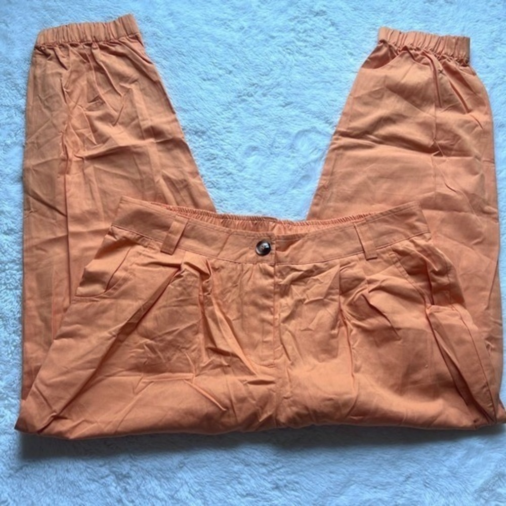 Halara High Waisted Pleated Jogger Pants Orange Cotton Size L Regular 02768616